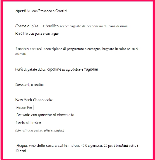 Thanksgiving Menu 2014 Osteria di Giovanni